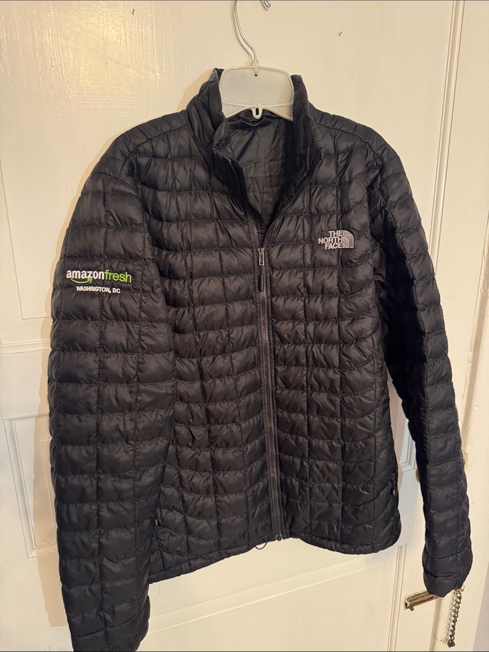 The North Face Men's Black Lightweight Packable Puffer Jacket With Amazon Logo